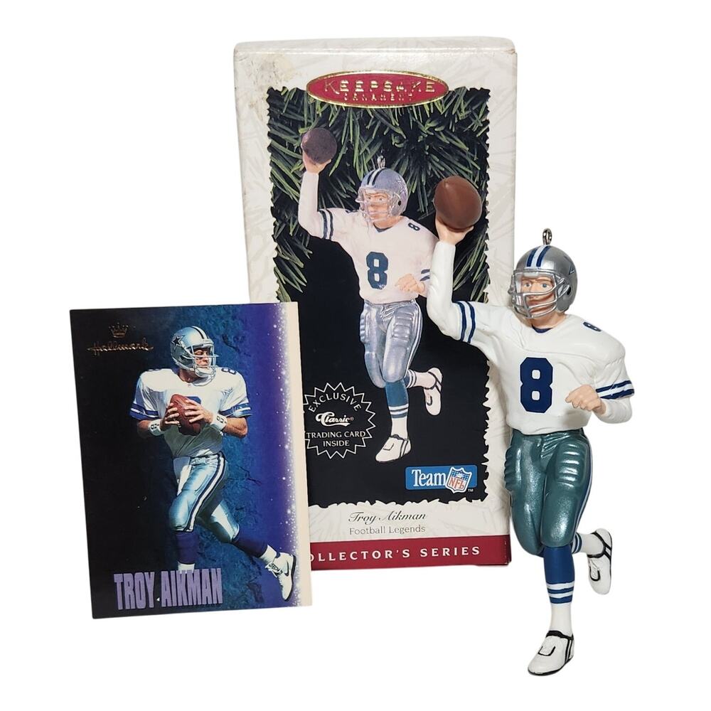 Hallmark Keepsake Team NFL Troy Aikman Ornament W/ Exclusive Trading Card 1996